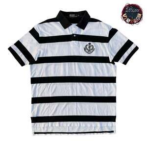 Vintage Polo Ralph Lauren Striped Crest Polo Shirt XL White Black MCMLXVII